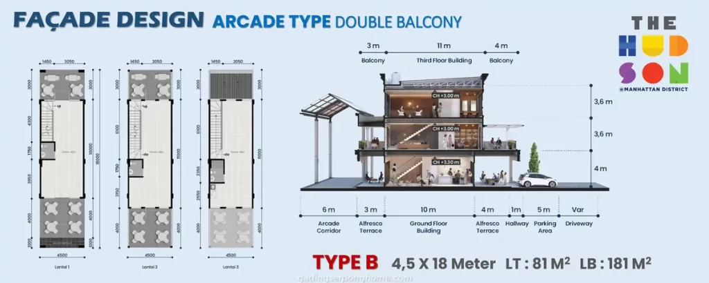 Ruko Hudson Gading Serpong Tipe Arcade Double Balcony Tipe B